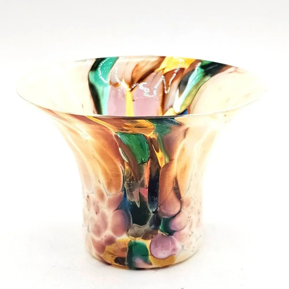 Hand Blown Art Glass Votive Holder Iridescent Decor